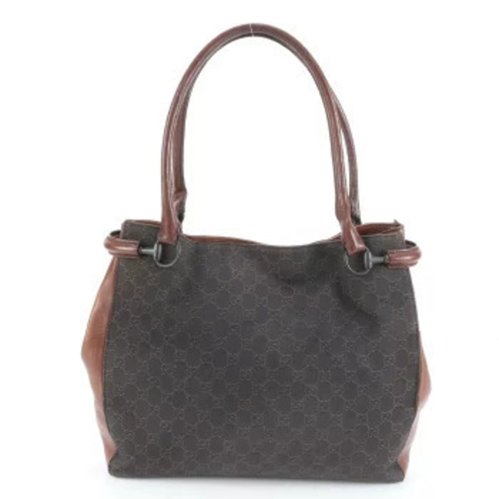 Gucci GG Canvas Horsebit Leather 2Way Shoulder Tote Bag Black Gray